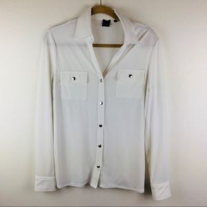 Saks Fifth Avenue Black Label Tops - Saks White Long Sleeves with Snap Closure Saks Fifth Avenue Black Label Tops - Saks White Long Sleeves with Snap Closure